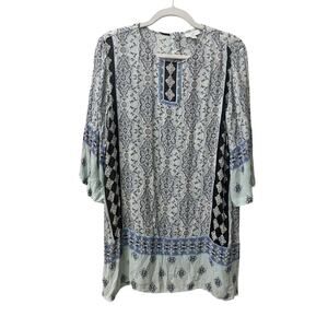 J. JILL Women's M Petite Seaglass Mix Paisley Floral Print Tunic Peasant Blouse